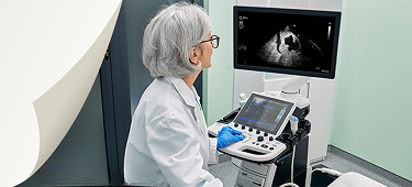 Applying DEFINITY® in Clinical Practice Healthcare professional administering an ultrasound using DEFINITY® on a patient in a clinical setting